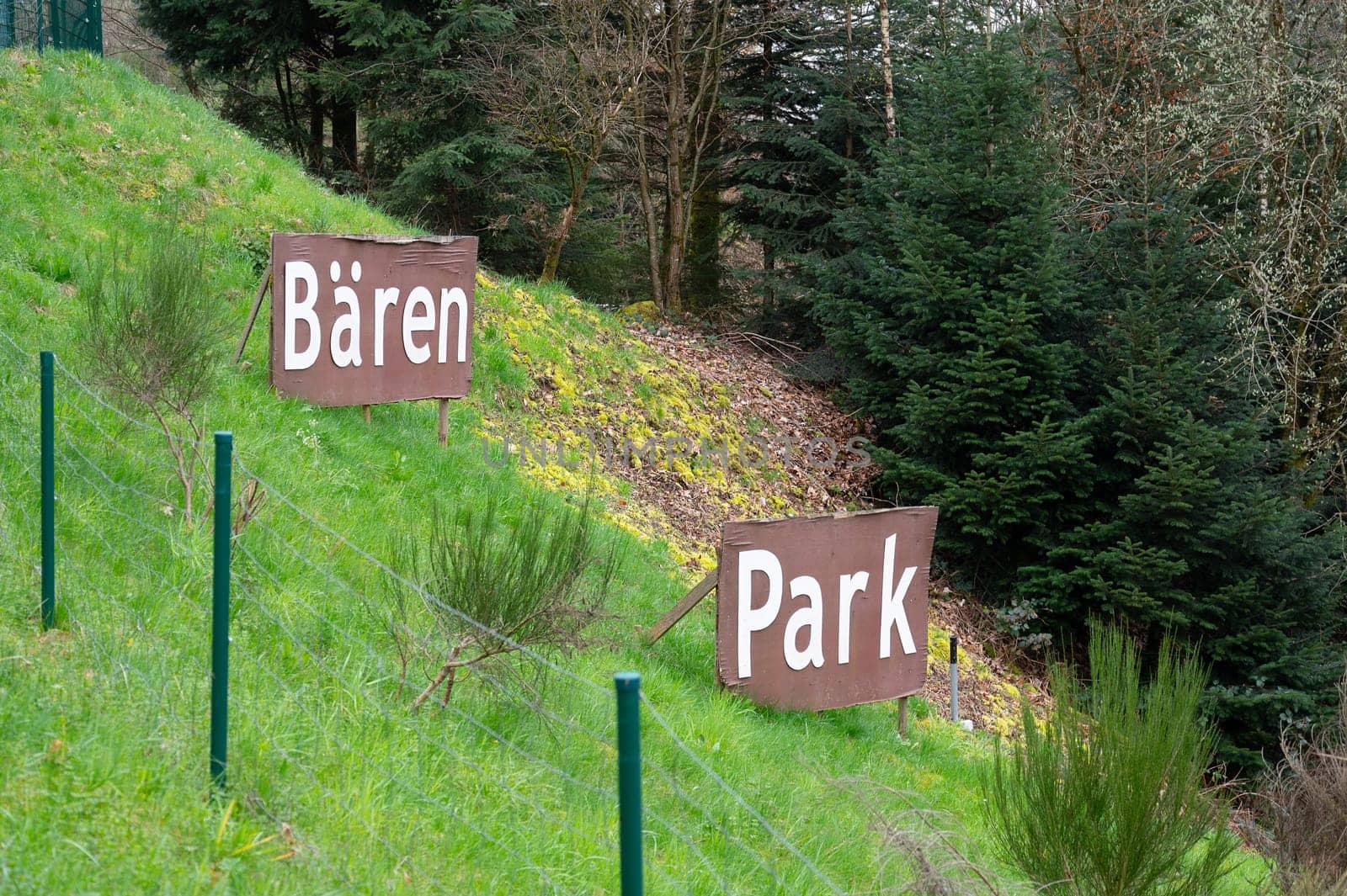 Bear Park sign in Bad Rippoldsau-Schapbach in the black forest, Germany, grizzly rescue station to protect wildlife, animals from captivity