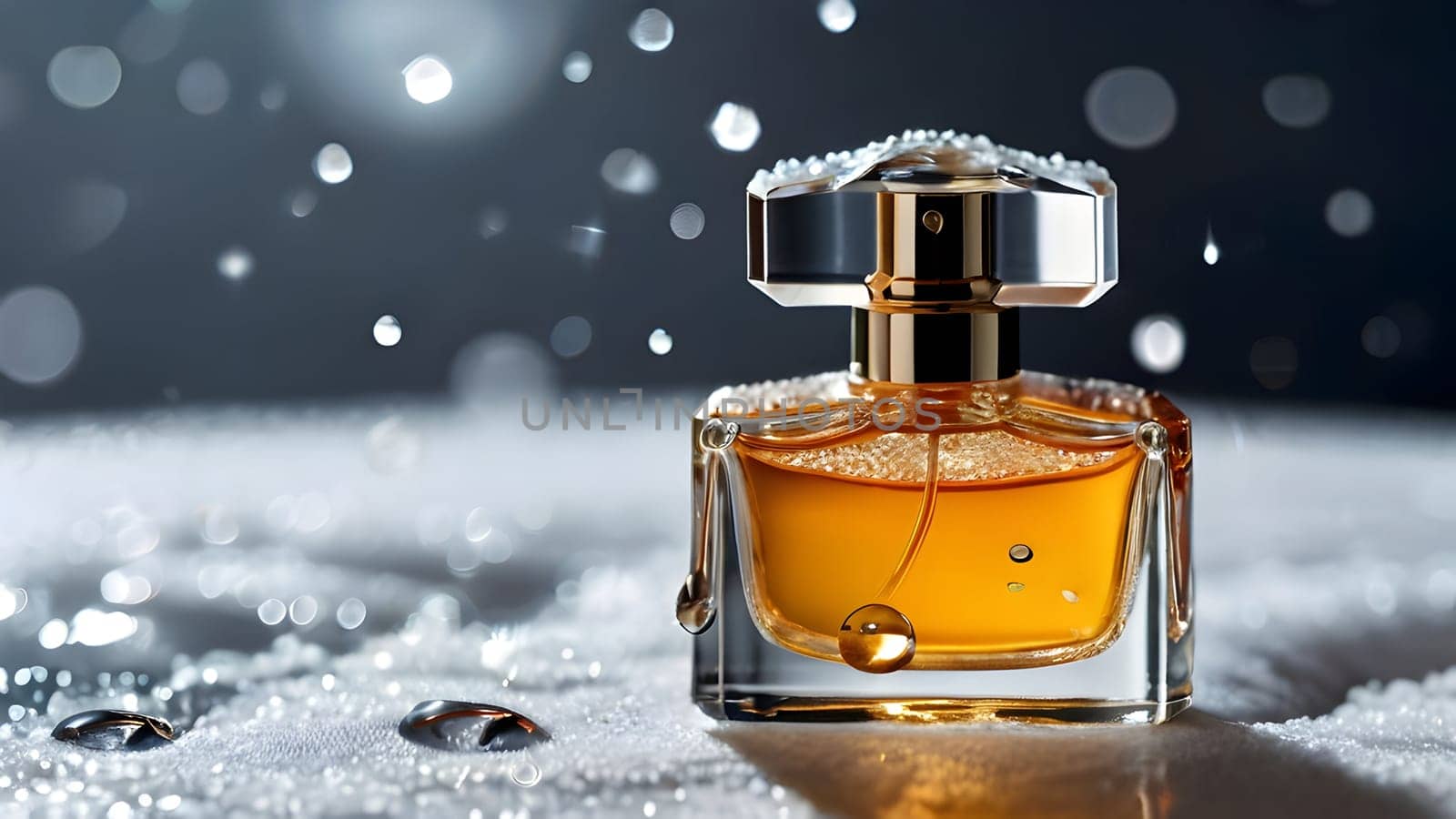 Luxury perfume bottle in the snow
