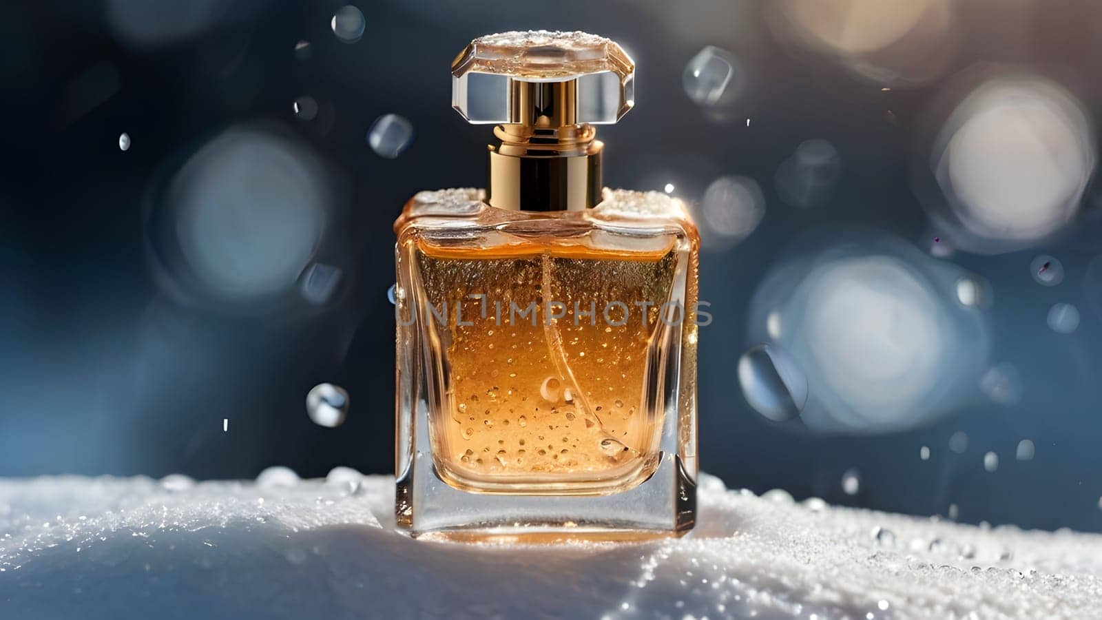 Luxury perfume bottle in the snow