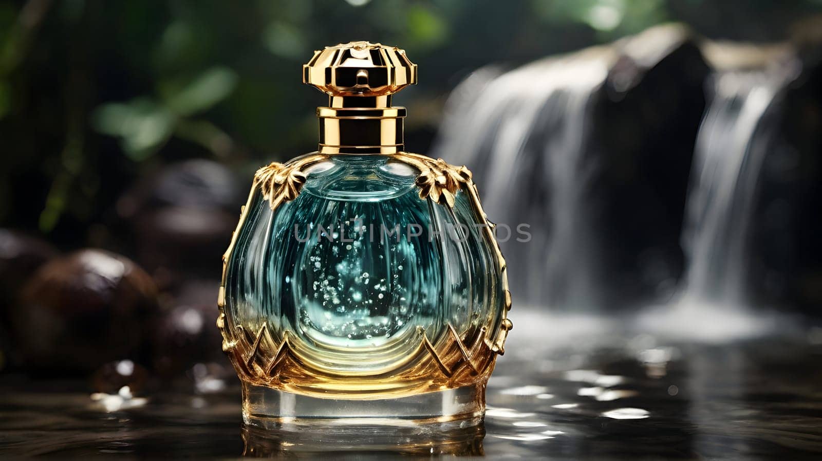 Luxury perfume bottle in the nature