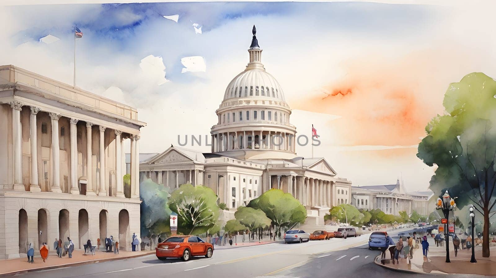 Washington DC watercolor art drawing
