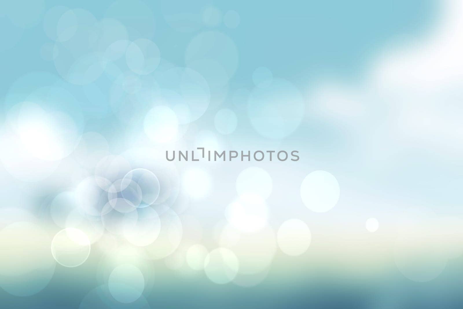 Abstract gradient light blue turquoise yellow green shiny blurred background texture with circular bokeh lights. Beautiful fresh backdrop. Space for design.