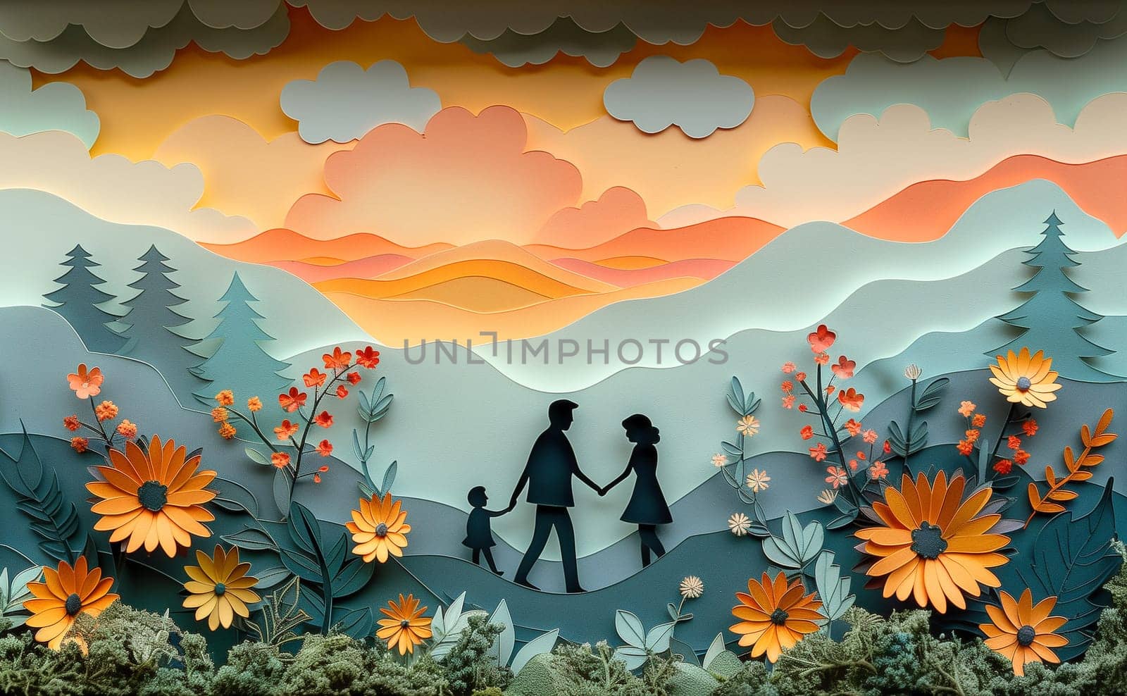 Family life, mother, father and child in nature, social support, mental health and lifestyle concept, parent day