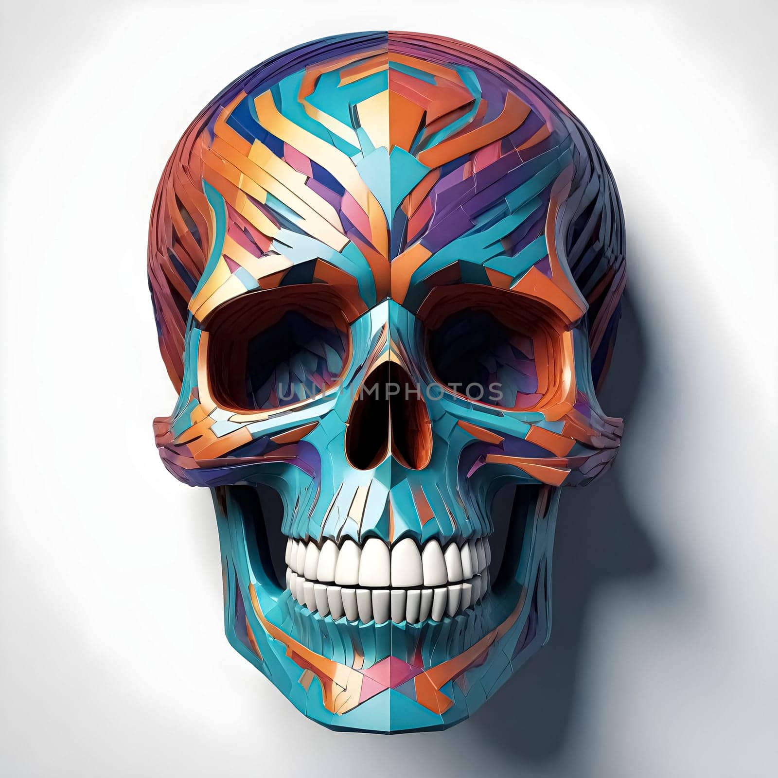 AI generated of a skull with colorful designs on it