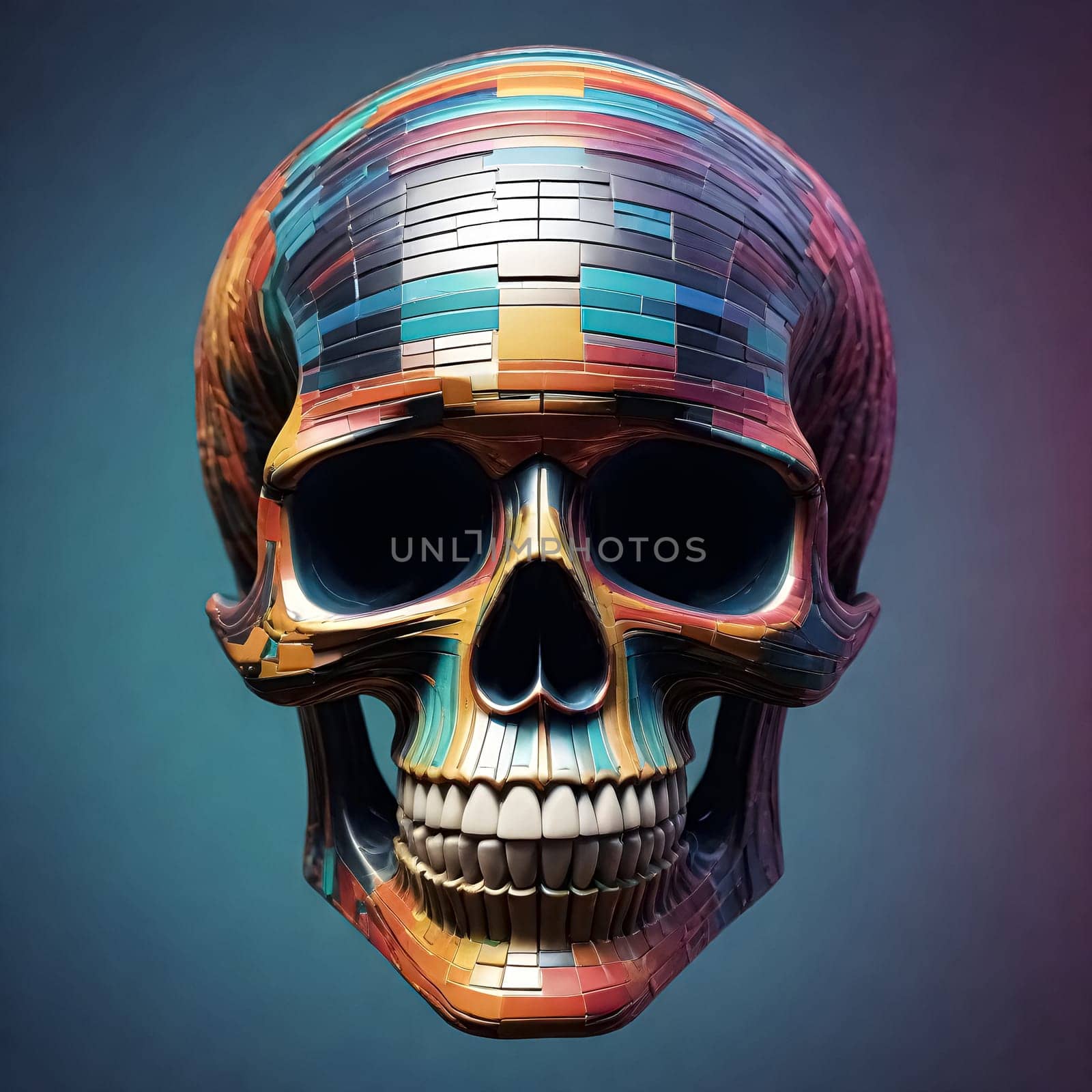AI generated of a skull with colorful stripes on it