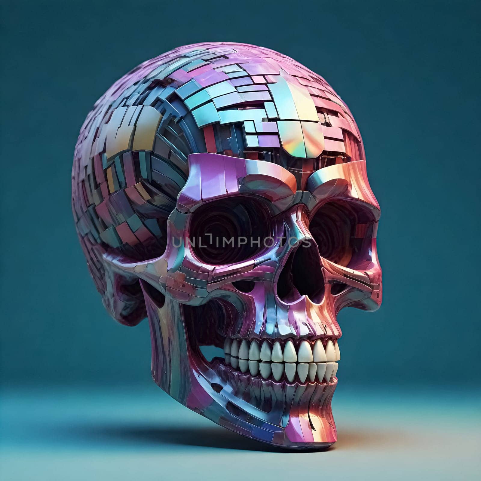 AI generated of a skull with colorful pieces on it