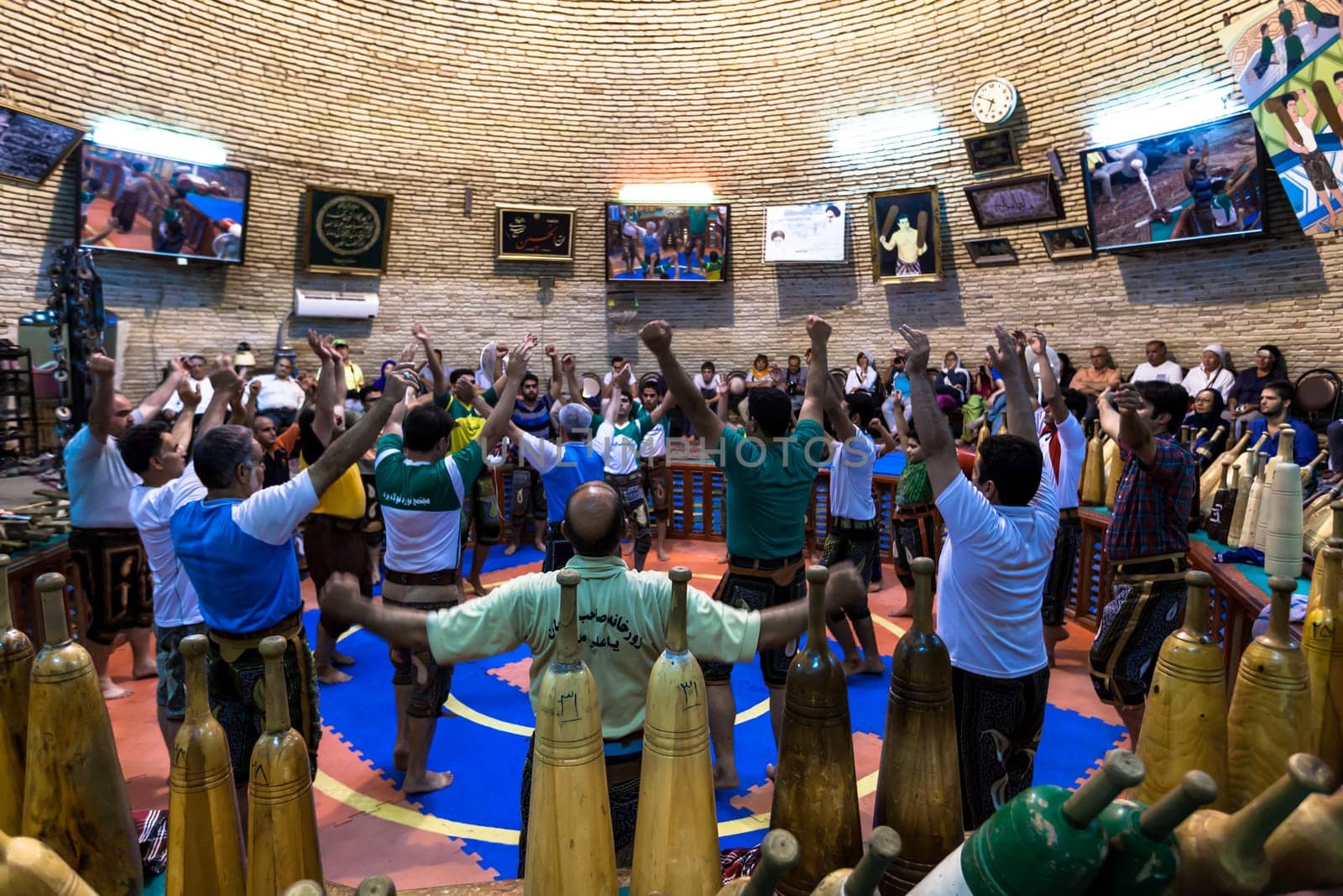 August 11,2014 , Yazd, Iran. Men Training At Saheb A Zaman Club Zurkhaneh