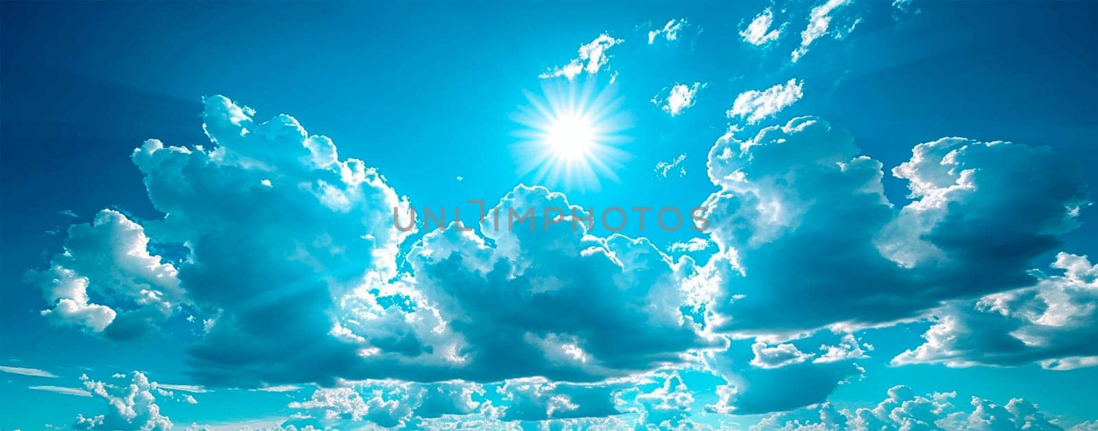 Blue sky with bright sun as abstract panoramic background AI generated image