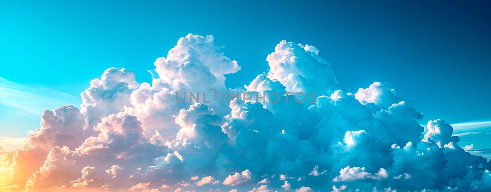 Blue sky with bright sun as abstract panoramic background AI generated image