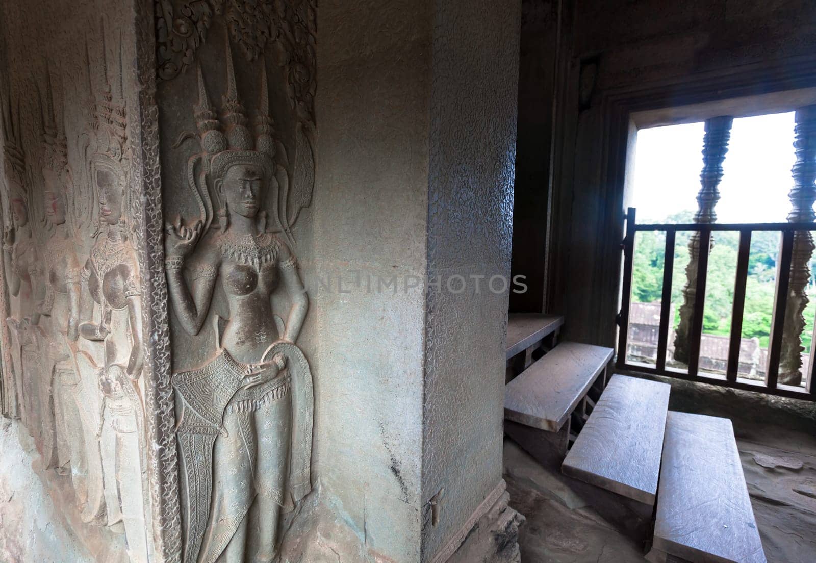 Angkor Wat, bas-relief in temple detail Cambodia