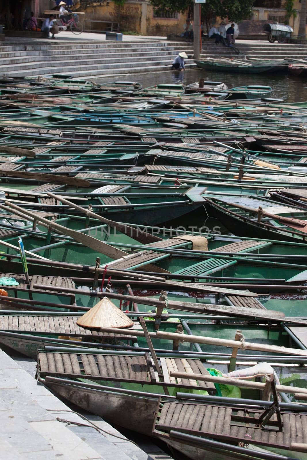 Boating on  the Mekong Delta with concal hats, Vietnam