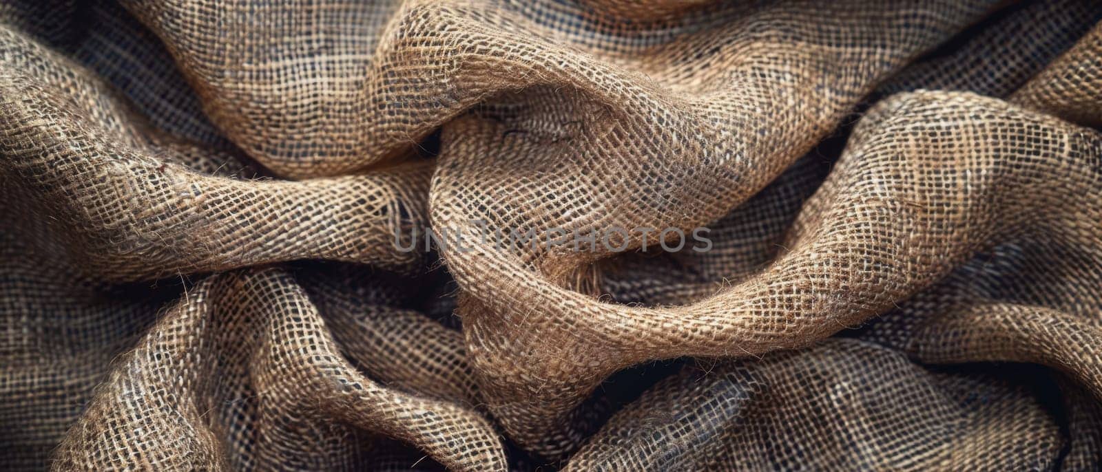 Waves of natural burlap cloth, beautifully capturing the dynamic motion and texture, ideal for backgrounds with an organic essence