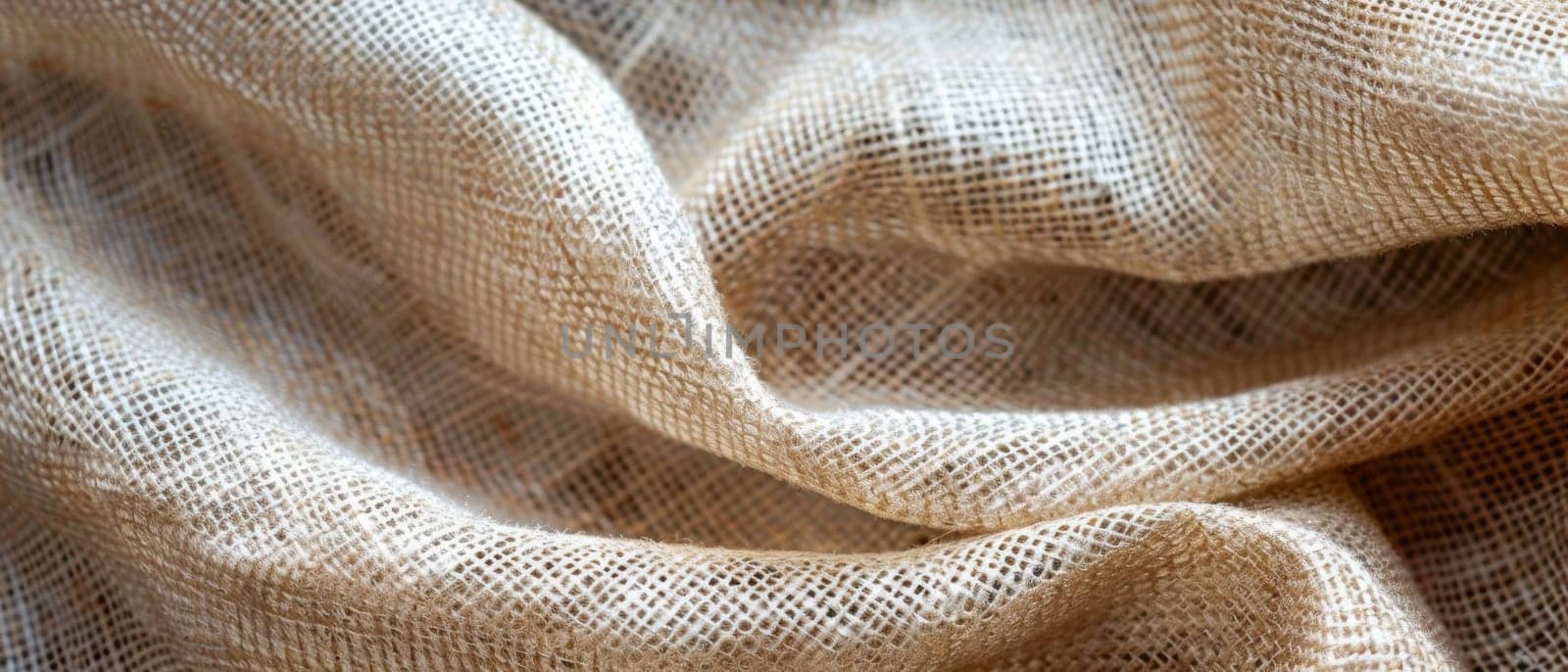 Panoramic view of a gently undulating beige fabric, emphasizing the textured surface and fluid drape