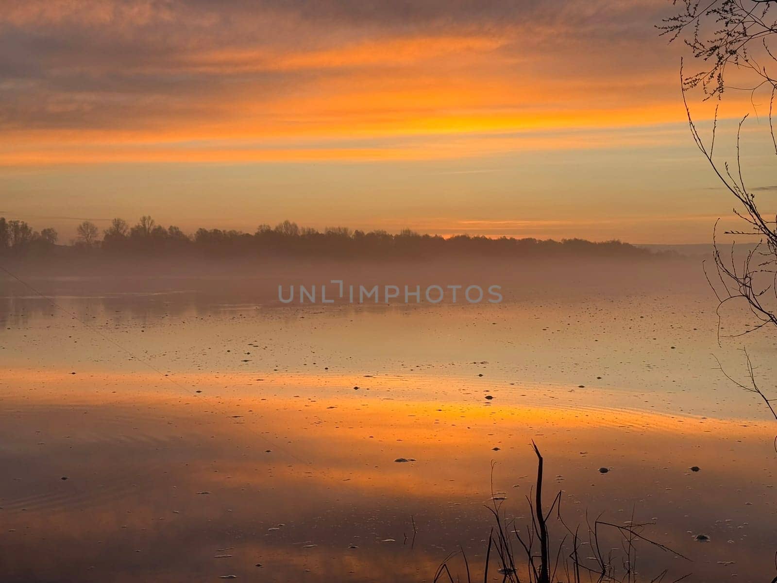Dawn in the morning in nature on a the river