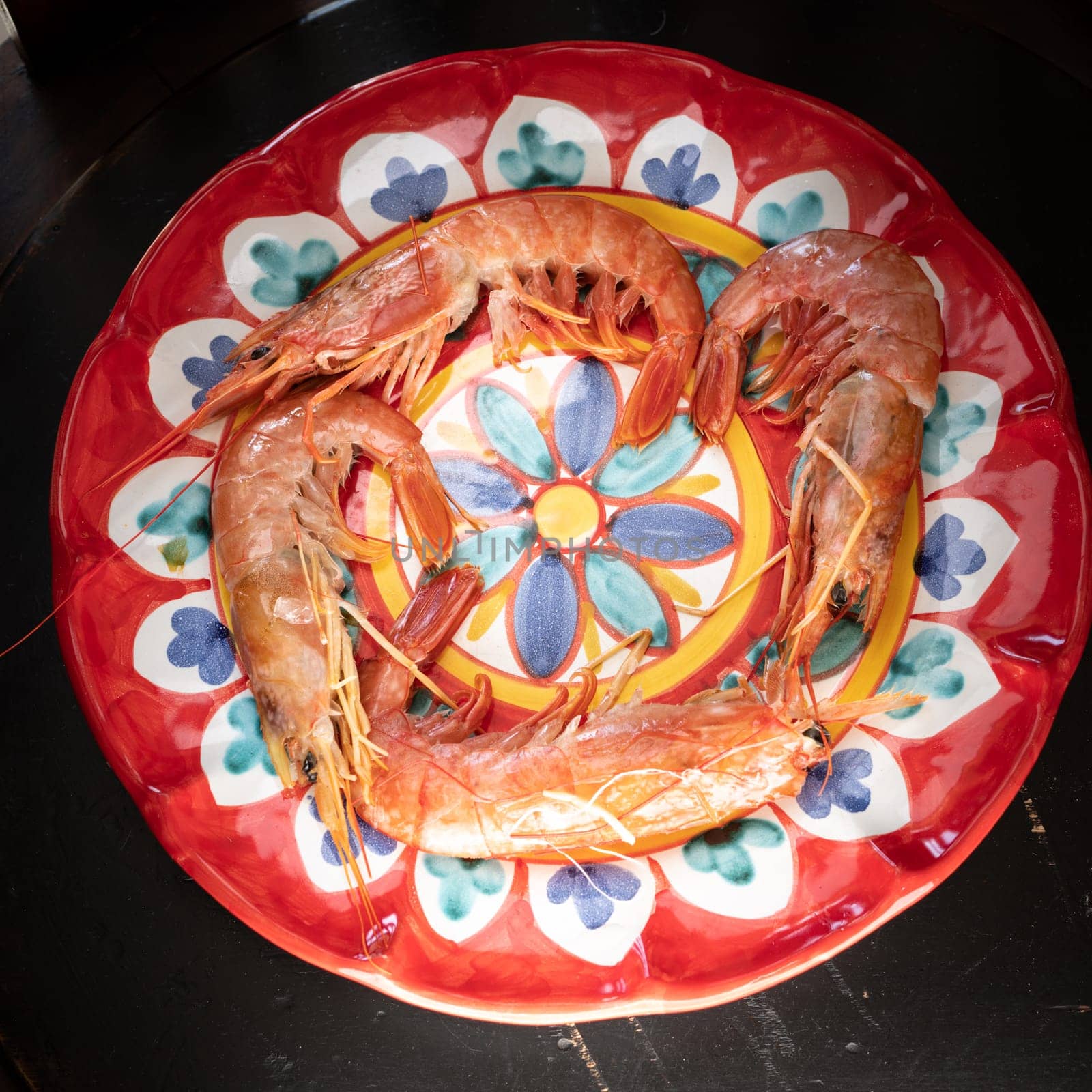 Prawns in ceramic plate