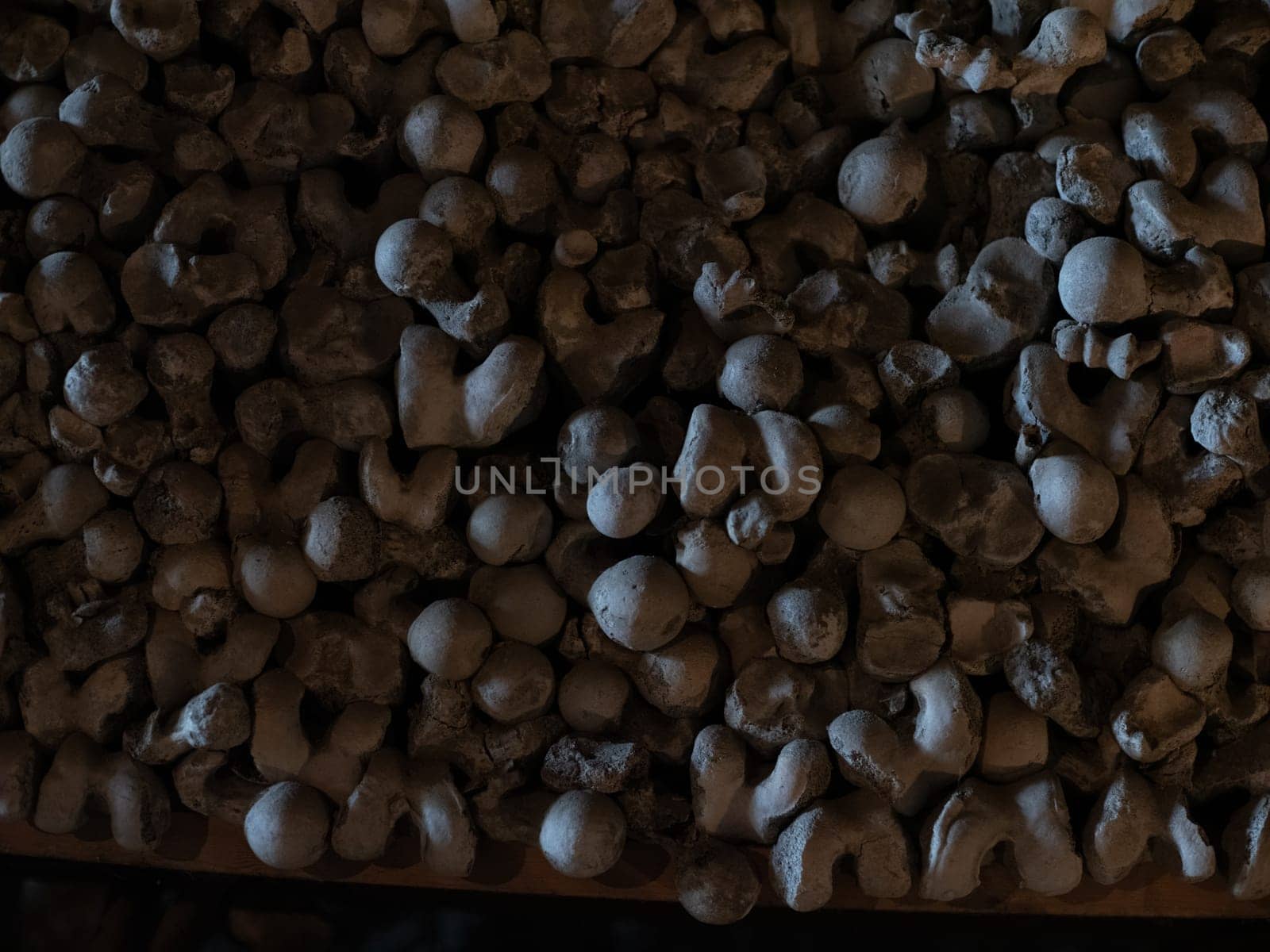 Skull and bones in ancient ossuary, Naples