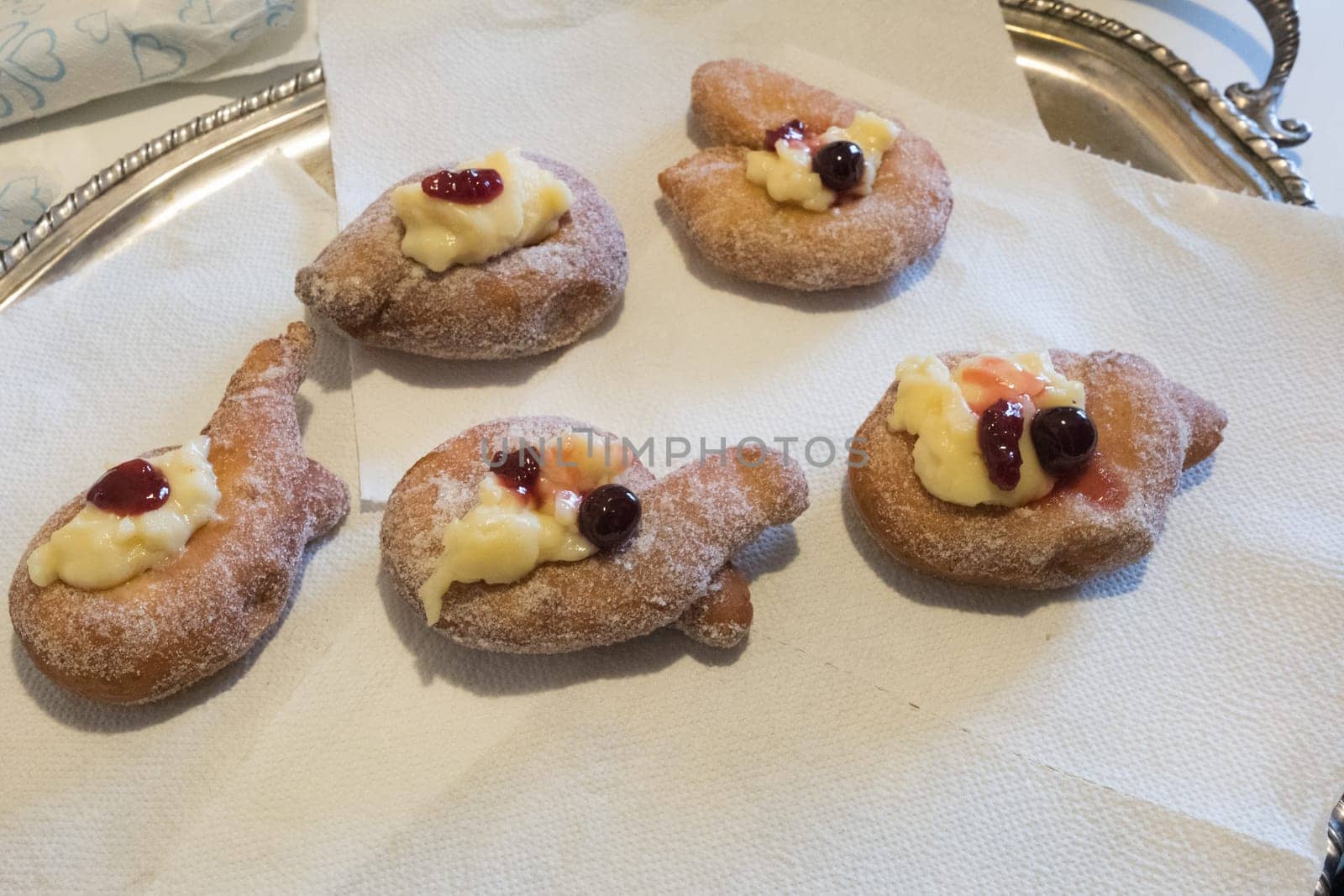 Graffa, neapoitan fried donut made with potato, cream and jam