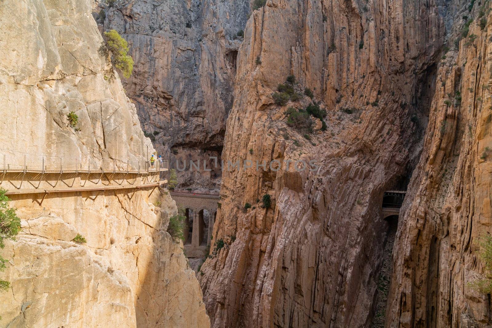 Caminito Del Rey, Spain, October 19, 2023: Visitors Walking Along the Worlds Most Dangerous Footpath Reopened in May 2015. Ardales, Spain.