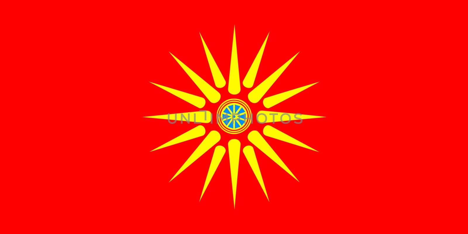 Vector Illustration of Macedonia (1992-1995) flag isolated on light blue background. Illustration Macedonia flag with Color Codes. As close as possible to the original.