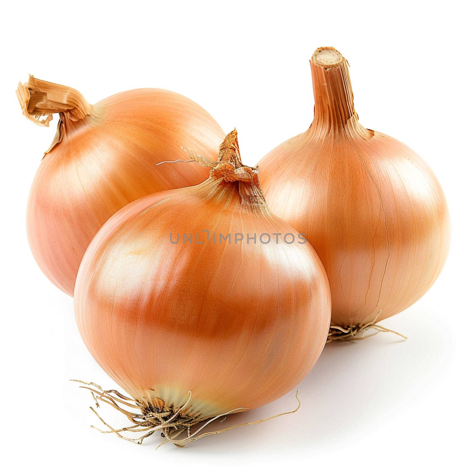 Close-up image of fresh yellow onions with clean skin, isolated on white. Perfect for culinary concepts.