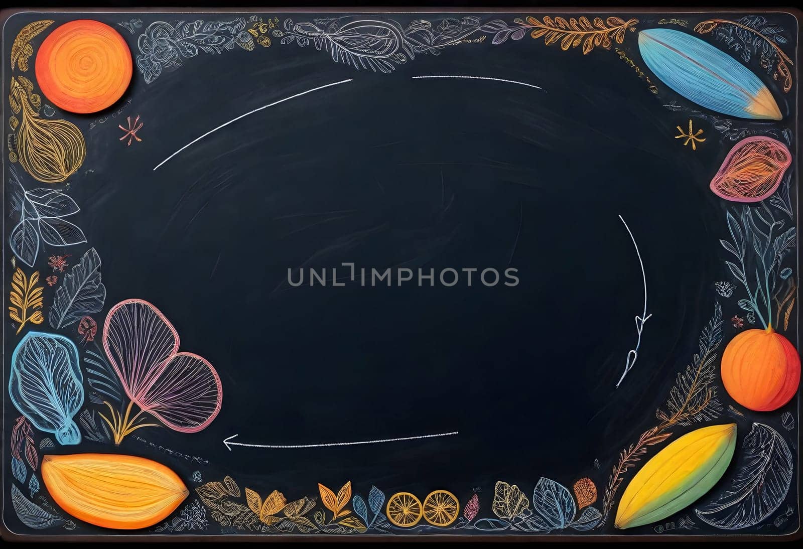 AI generated of a chalkboard with a colorful design on it