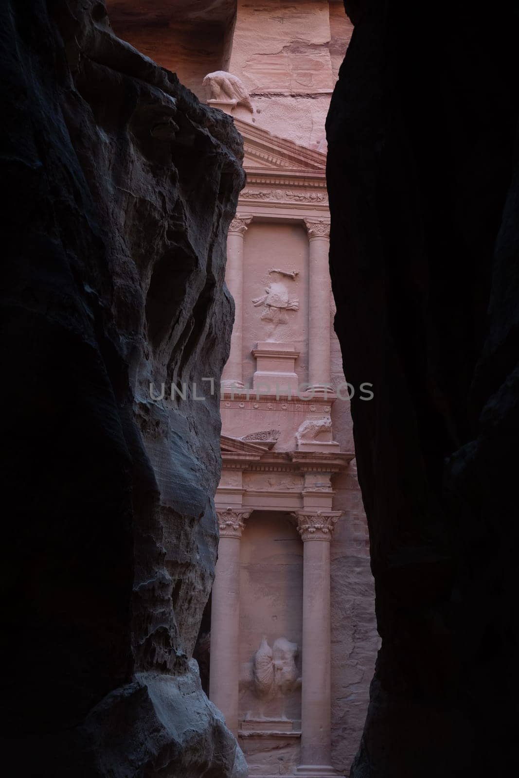 View from Siq on entrance of City of Petra, Jordan