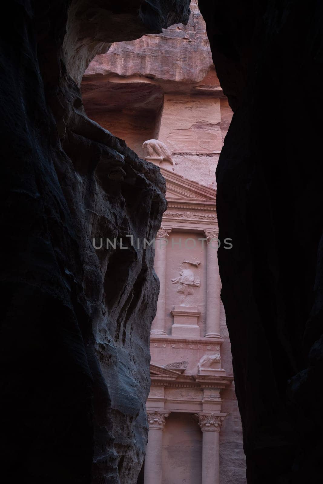 View from Siq on entrance of City of Petra, Jordan