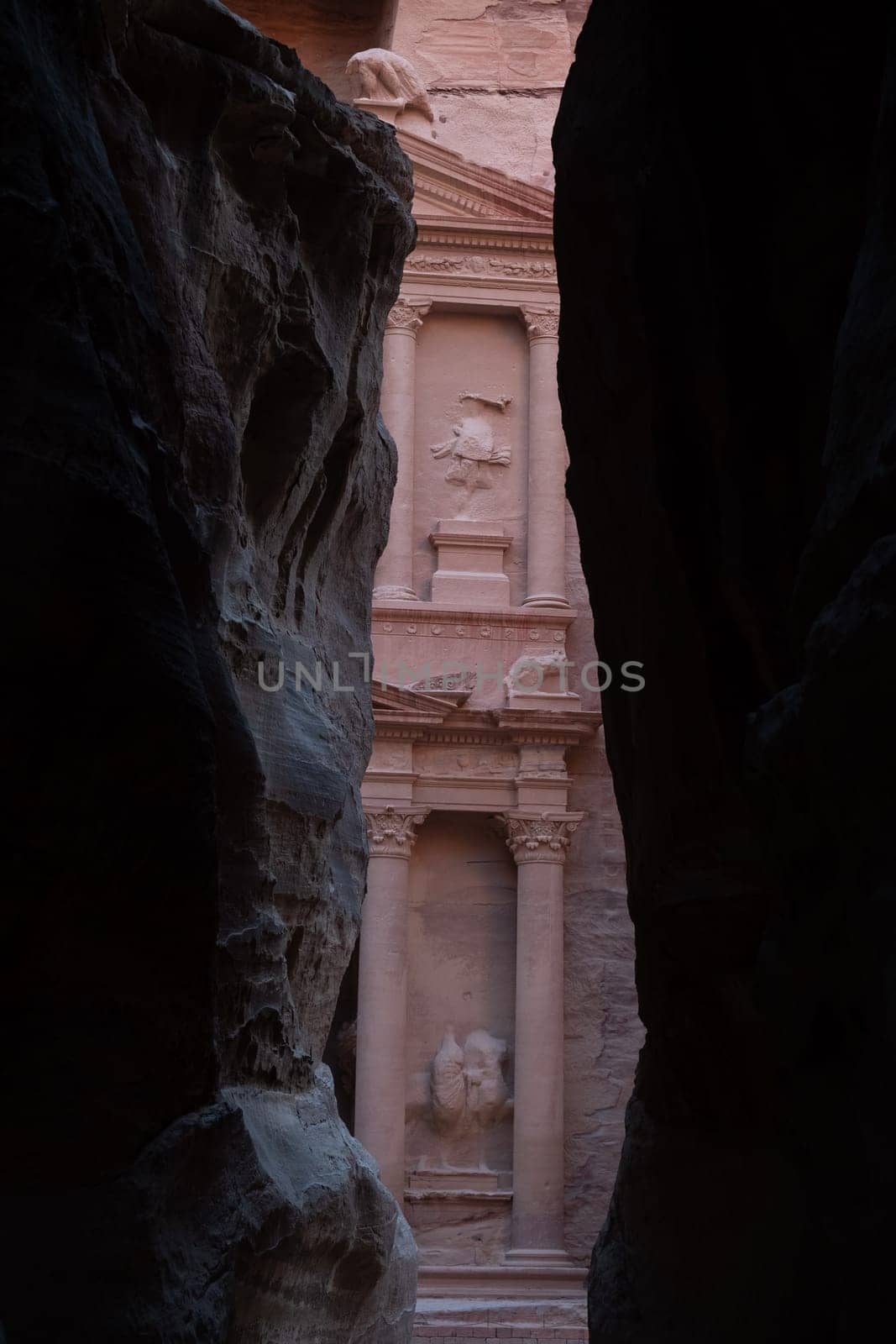 View from Siq on entrance of City of Petra, Jordan