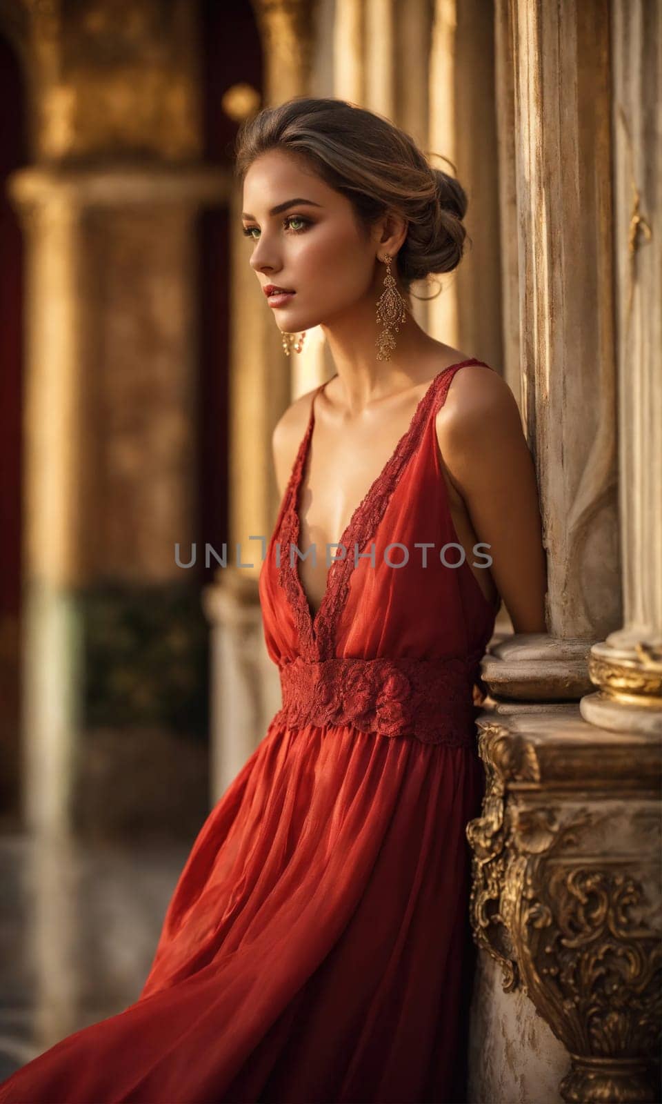 Portrait of a beautiful young woman in a luxurious interior. Beauty, fashion. ai generative.