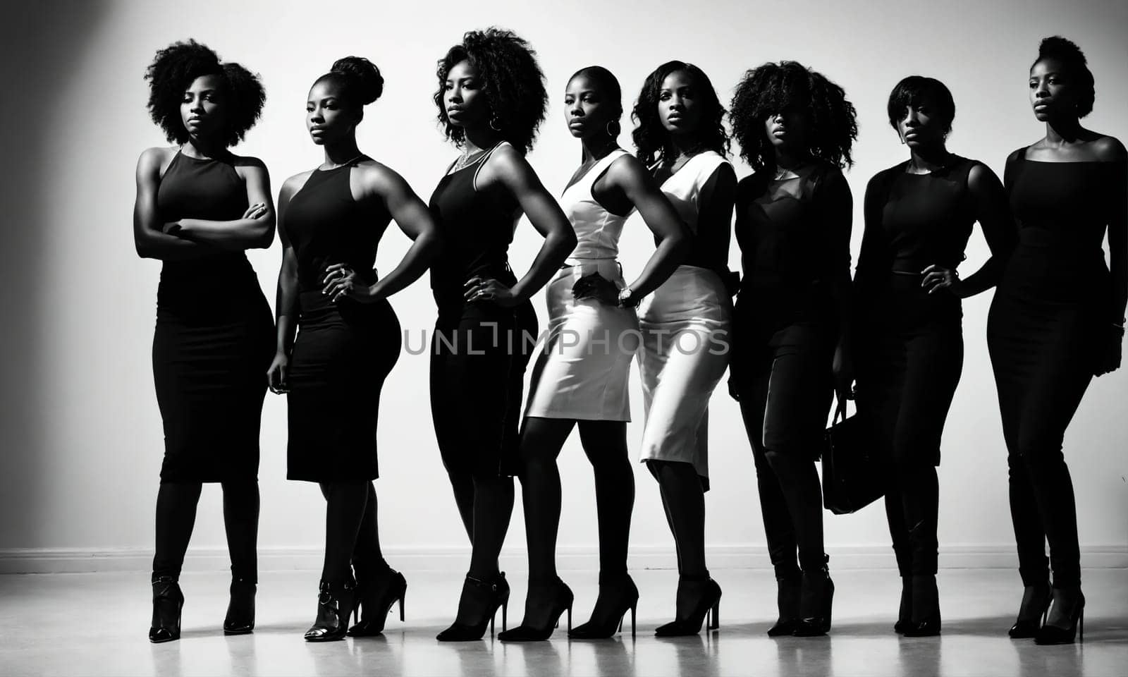 Group of african american women posing in studio. Fashion shot. ai generative.
