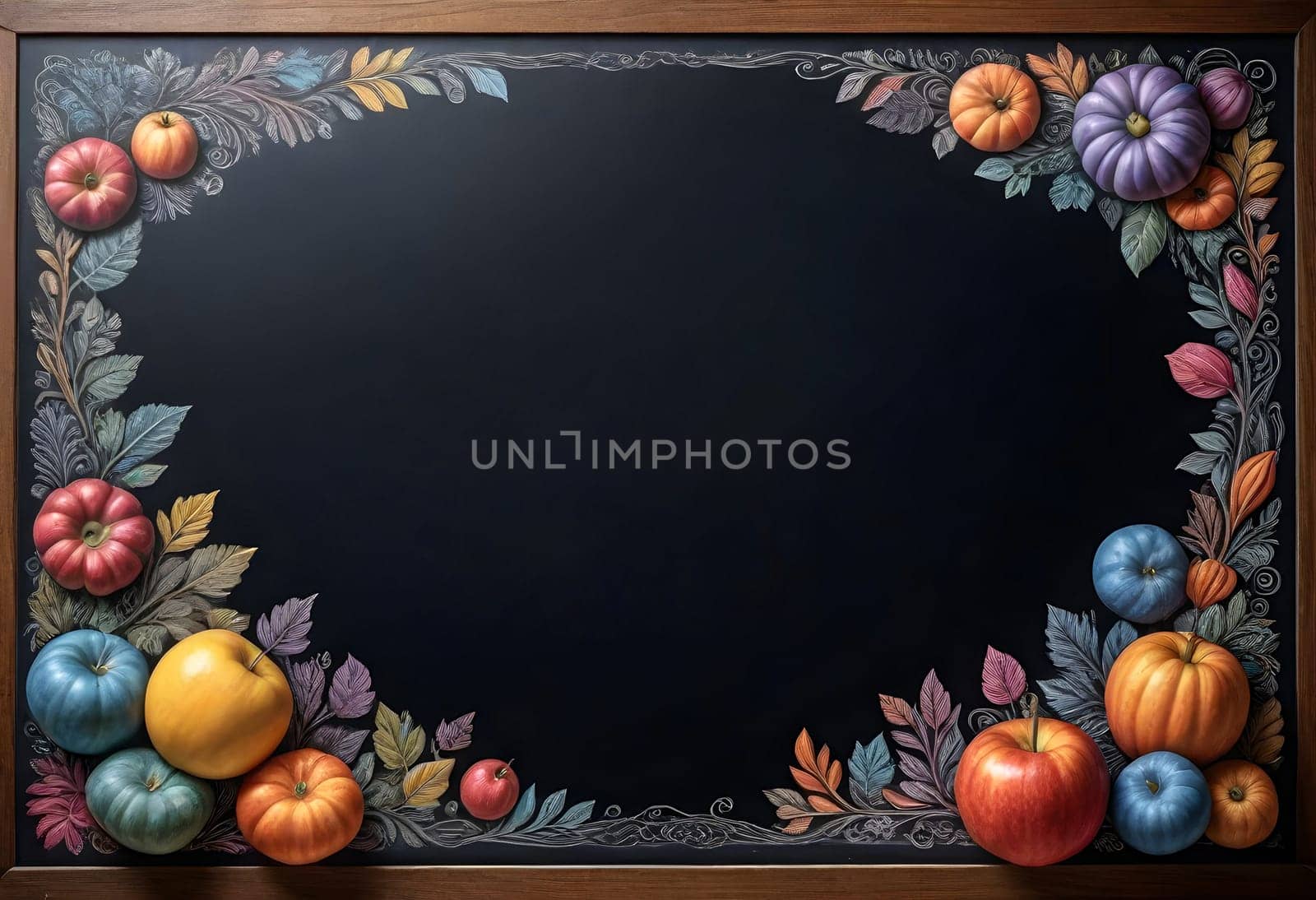 AI generated of a chalkboard with a blackboard with colorful fruits