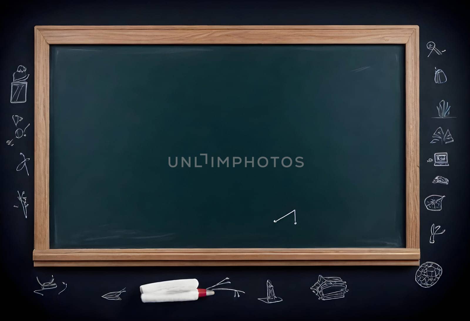 AI generated of a blackboard with chalk and other items on it