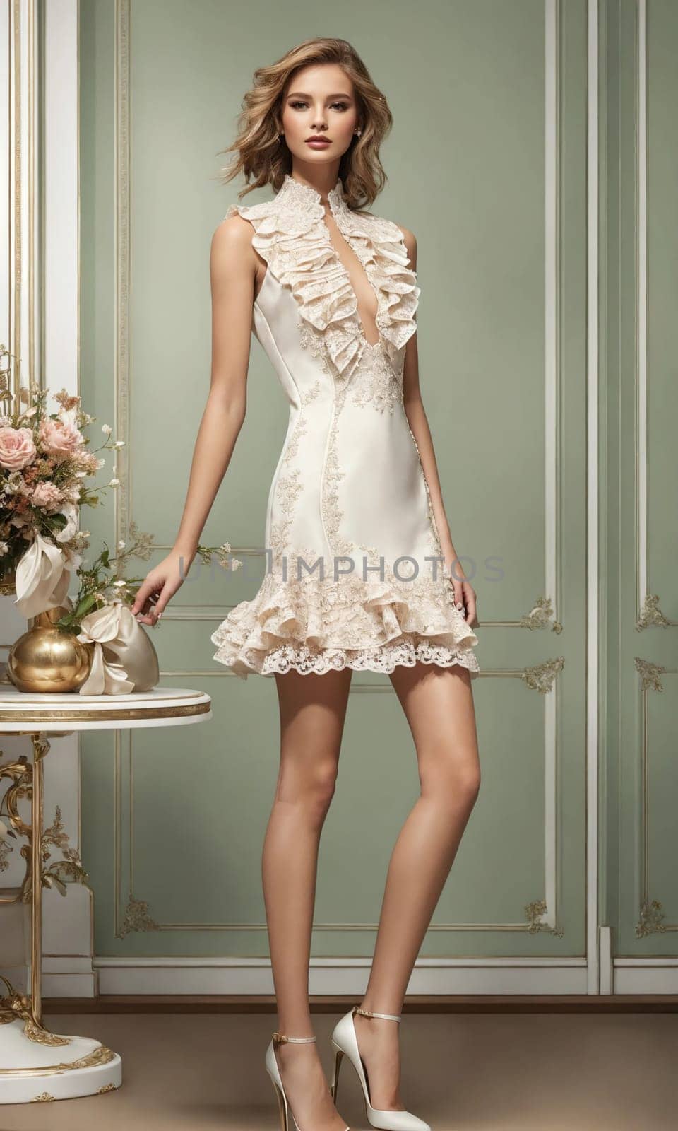 mini dress with low neckline on a mannequin. ai generative.