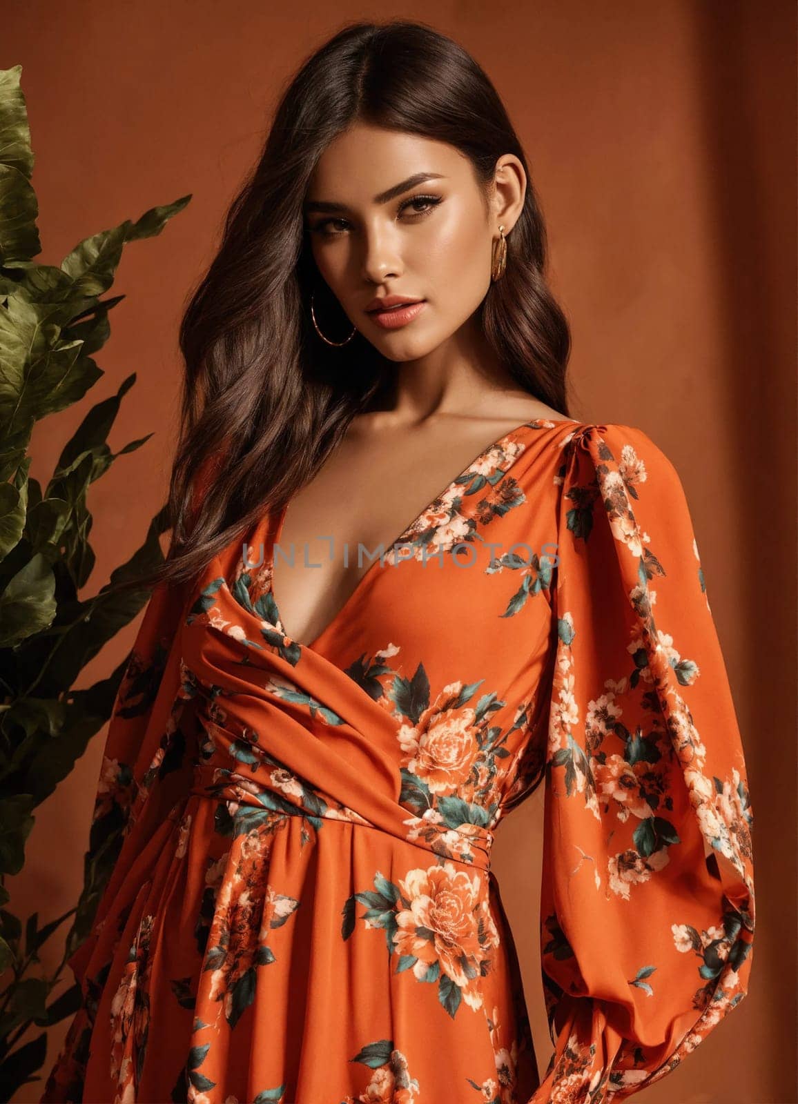 Fashionable evening orange summer dress on a mannequin. ai generative. ai generative.