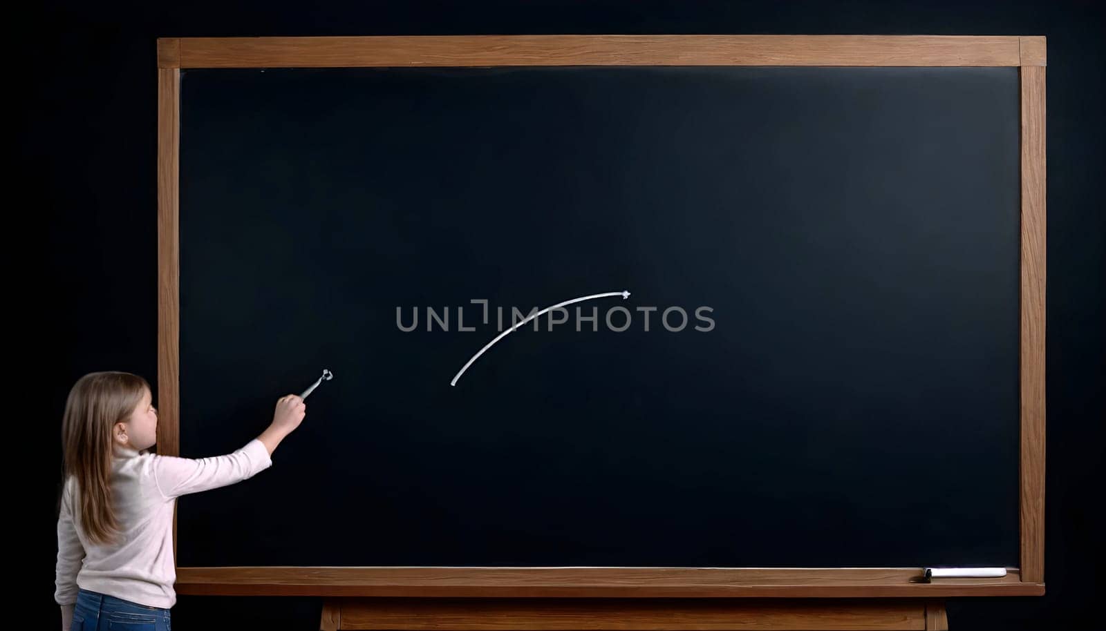 AI generated of a little girl writing on a blackboard