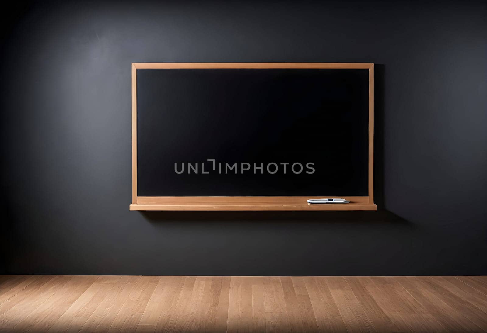 AI generated of blackboard in empty room with wooden floor