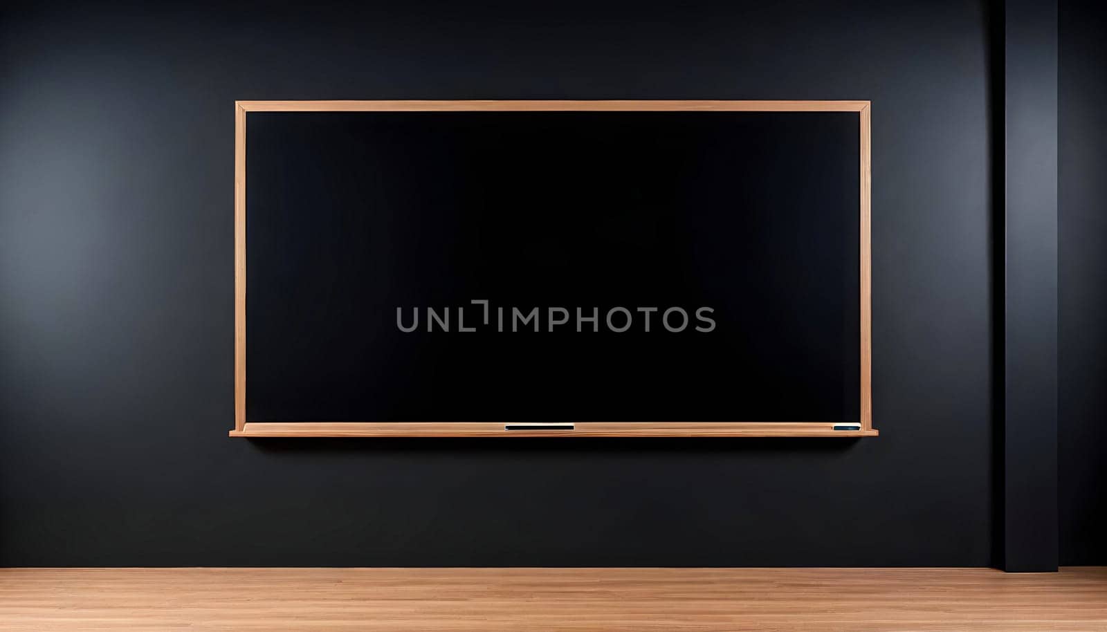AI generated of blackboard in empty room with wooden floor