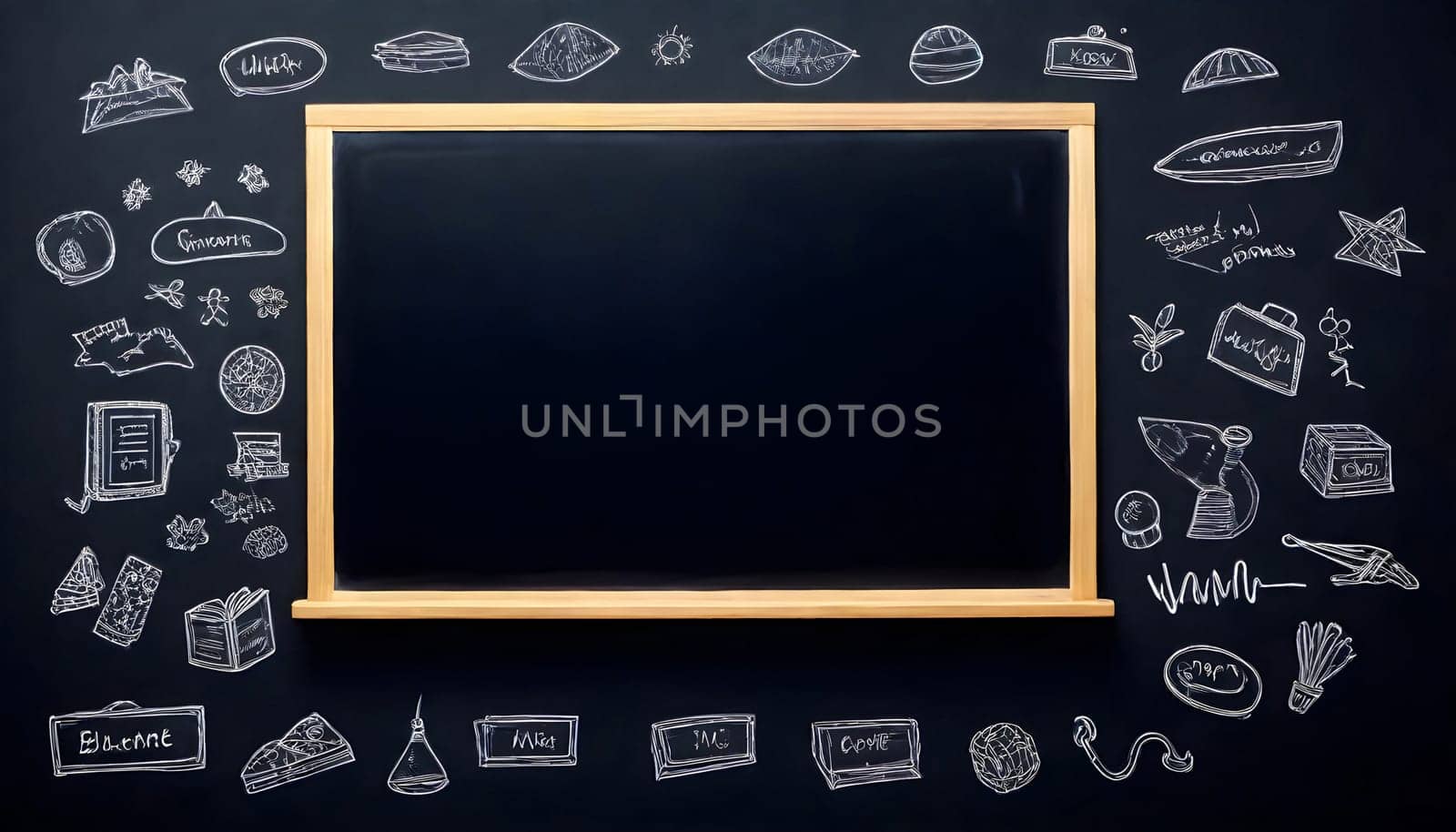 AI generated of a blackboard with a chalkboard and a bunch of doodles