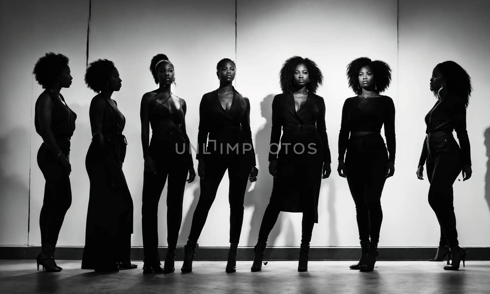 Group of african american women posing in studio. Fashion shot. ai generative.