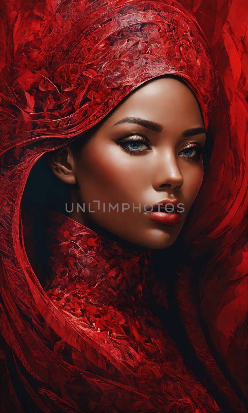 Fashion art portrait of a beautiful woman in a red dress. ai generative.