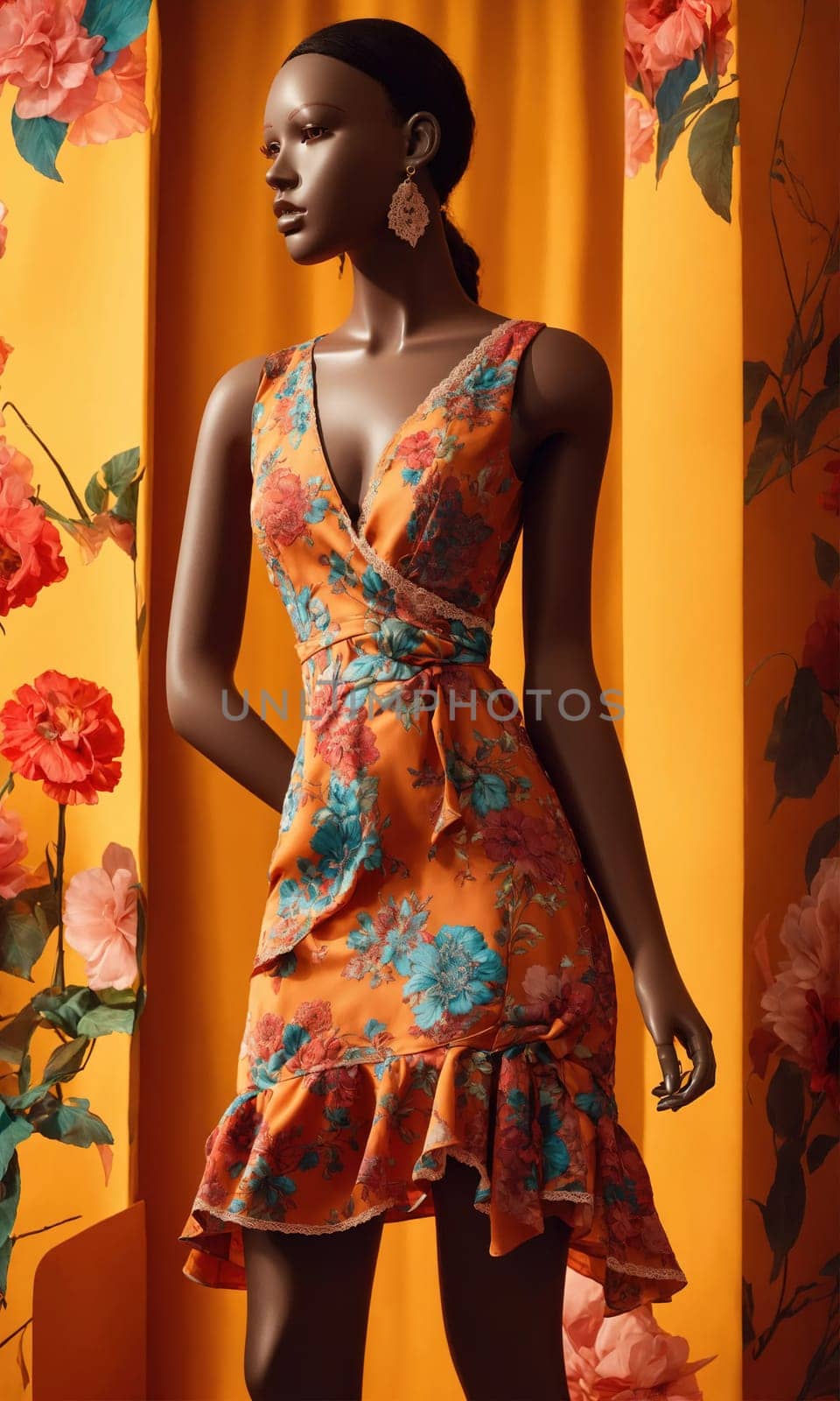mini dress with low neckline on a mannequin. ai generative.