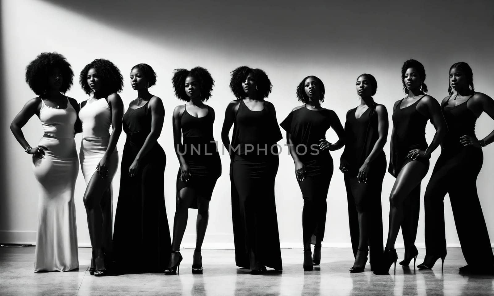 Group of african american women posing in studio. Fashion shot. ai generative.