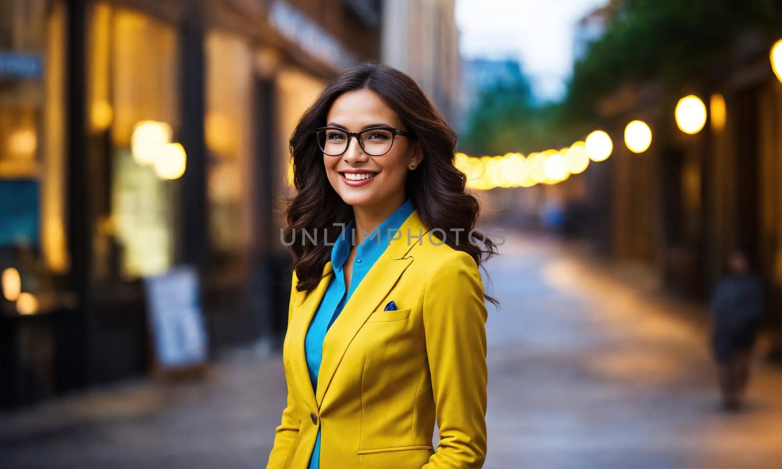 Young happy cheerful professional business woman looking at camera. ai generative.