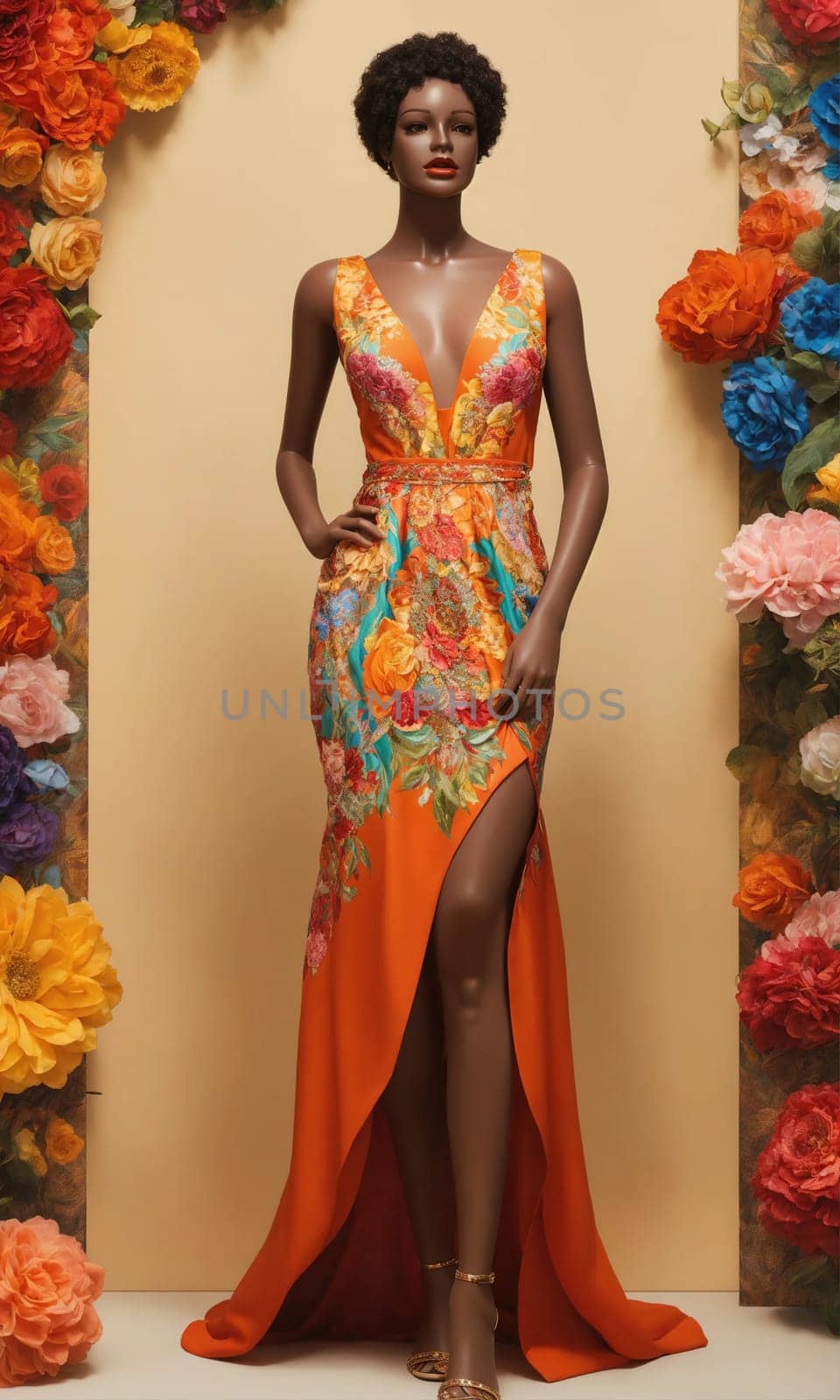 mini dress with low neckline on a mannequin. ai generative.