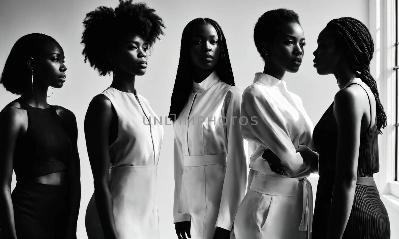 Group of african american women posing in studio. Fashion shot. ai generative.