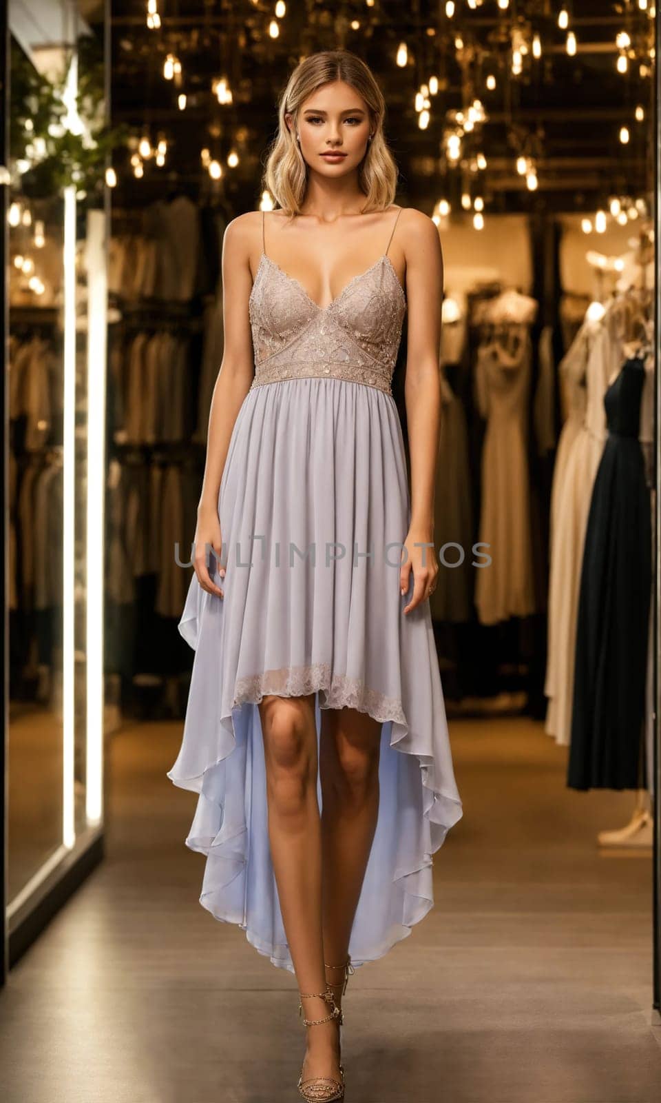 mini dress with low neckline on a mannequin. ai generative.