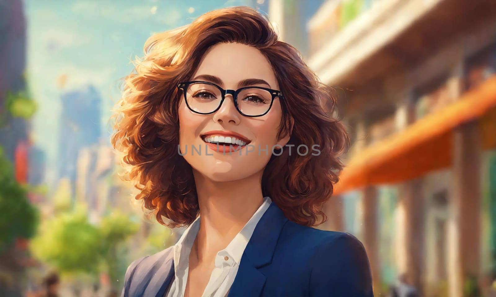Young happy cheerful professional business woman looking at camera. ai generative.