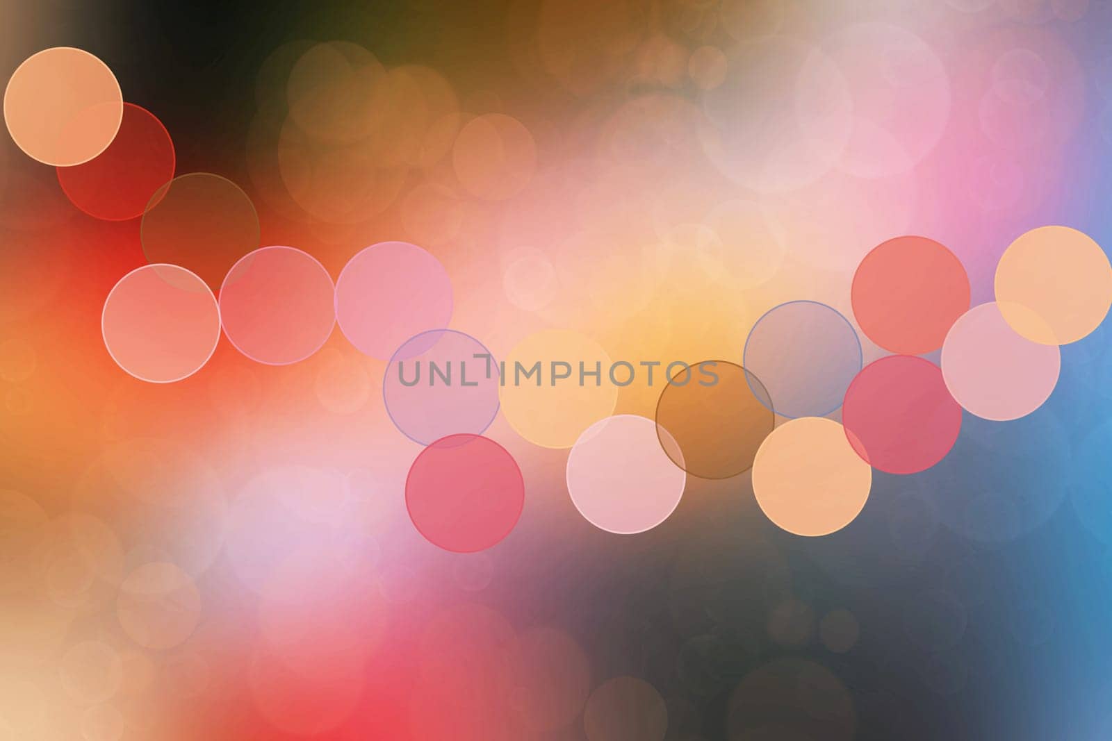 Colorful party invitation background. Abstract pastel yellow pink texture with blurred bokeh lights and soft color circles. Beautiful backdrop for design of invitation for various holidays. Card concept.