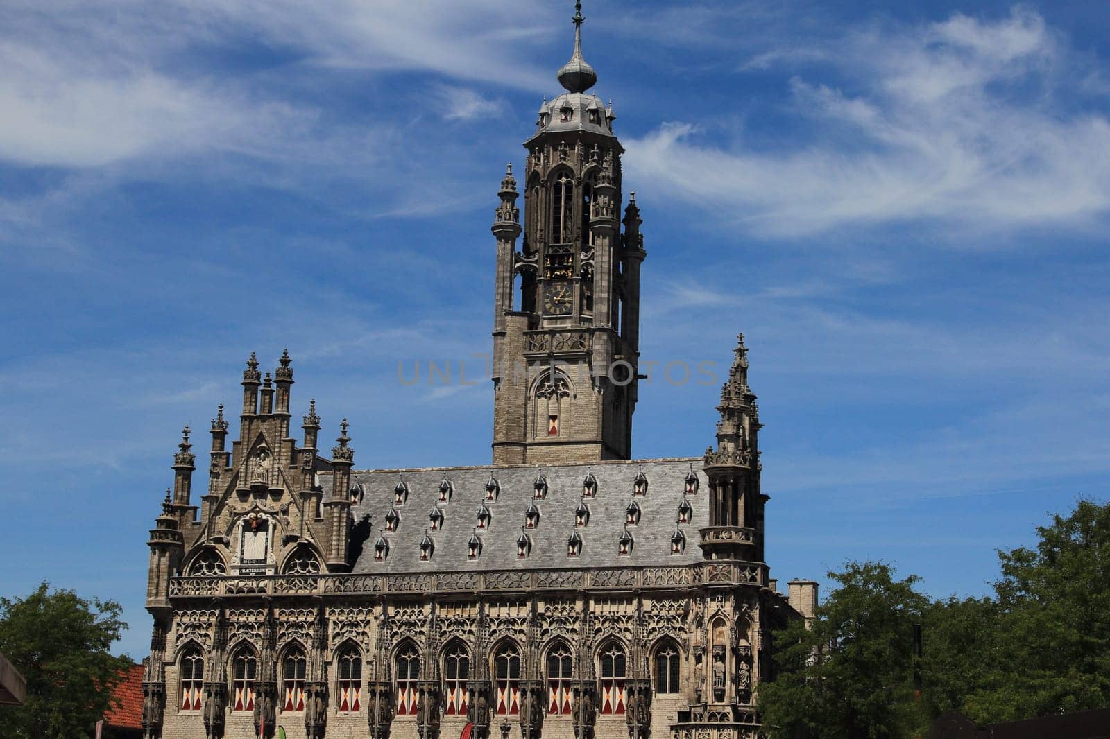 The Town Hall of Middelburg, Netherlands blue Sky in Background