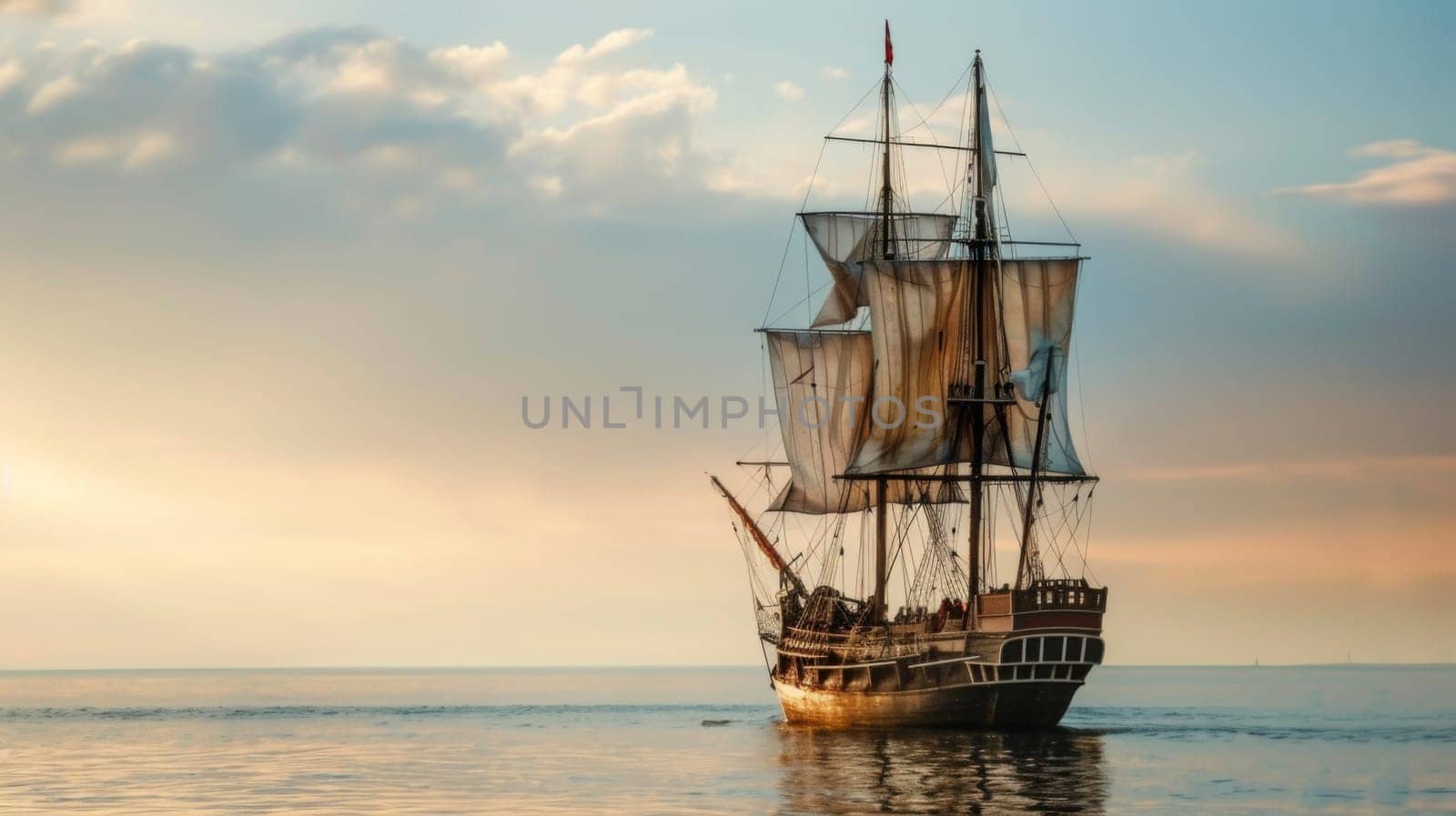A sizable boat cruises on the water, gracefully floating with ease. The vessel navigates through the calm waves, showcasing its grandeur against the backdrop of the vast expanse of water.